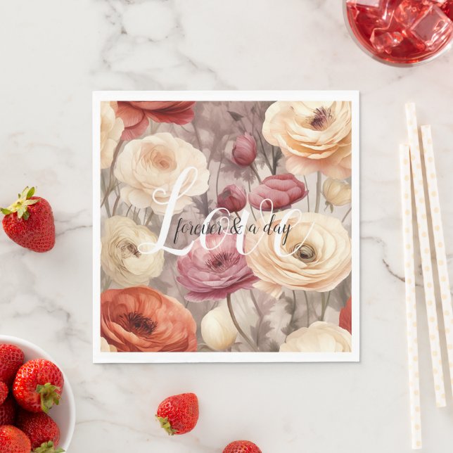Servilleta De Papel Burgundy Cream Spring Flowers Boda Love (In situ)