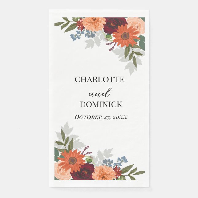 Servilleta De Papel Burgundy Fall Garden Boda Floral (Anverso)