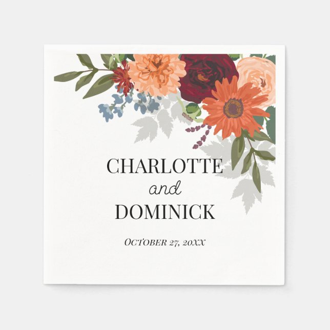 Servilleta De Papel Burgundy Fall Garden Boda Floral (Anverso)