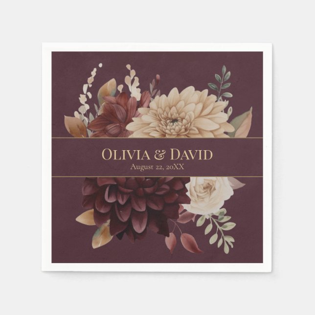 Servilleta De Papel Burgundy Floral Gothic Personalized Wedding Napkin (Anverso)