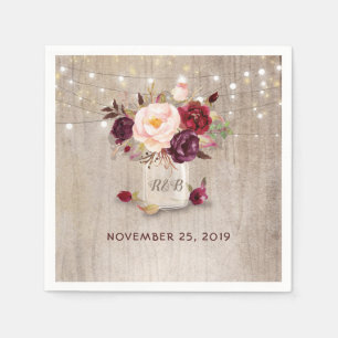 Servilleta De Papel Burgundy Floral Mason Jar Rustic