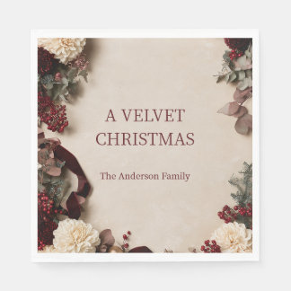 Servilleta De Papel Burgundy Floral Personalizado Navidad de Terciopel