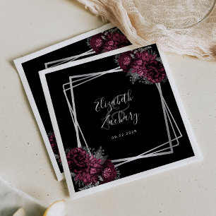 Servilleta De Papel Burgundy Floral Silver Geométrico Negro Boda