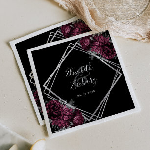 Servilleta De Papel Burgundy Floral Silver Geométrico Negro Boda