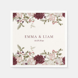 Servilleta De Papel Burgundy Floral Wedding Cocktail Napkins
