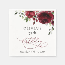 Servilleta De Papel Burgundy Flowers, Red Flowers, Greenery, Birthday