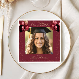 Servilleta De Papel Burgundy Gold Balloons Graduation Party Photo