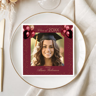 Servilleta De Papel Burgundy Gold Balloons Graduation Party Photo