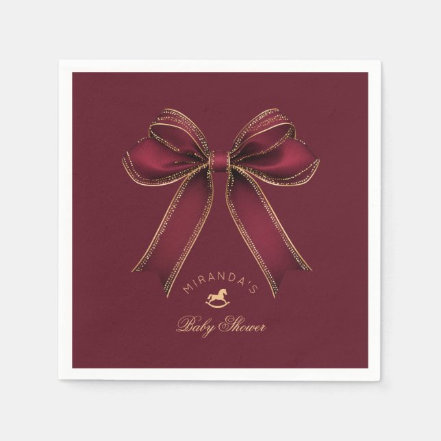 Servilleta De Papel Burgundy Gold Bow Rocking Horse Luxury (Anverso)