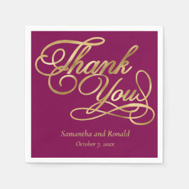 Servilleta De Papel Burgundy & Gold Foil Thank You Calligraphy Wedding