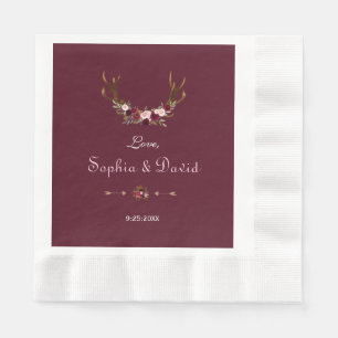 Servilleta De Papel Burgundy Marsala Floral Antlers Boda