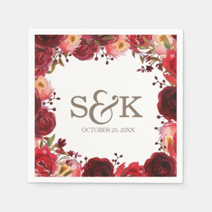 Servilleta De Papel Burgundy Marsala Red Roses Floral Boda