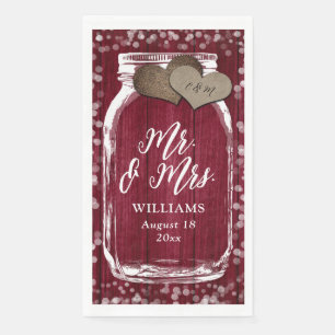 Servilleta De Papel Burgundy Mason Jar Barn Wood Mr & Mrs Boda