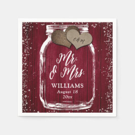 Servilleta De Papel Burgundy Mason Jar Rustic Wood Mr & Mrs Boda