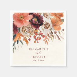 Servilleta De Papel Burgundy Orange Floral Fall Wedding