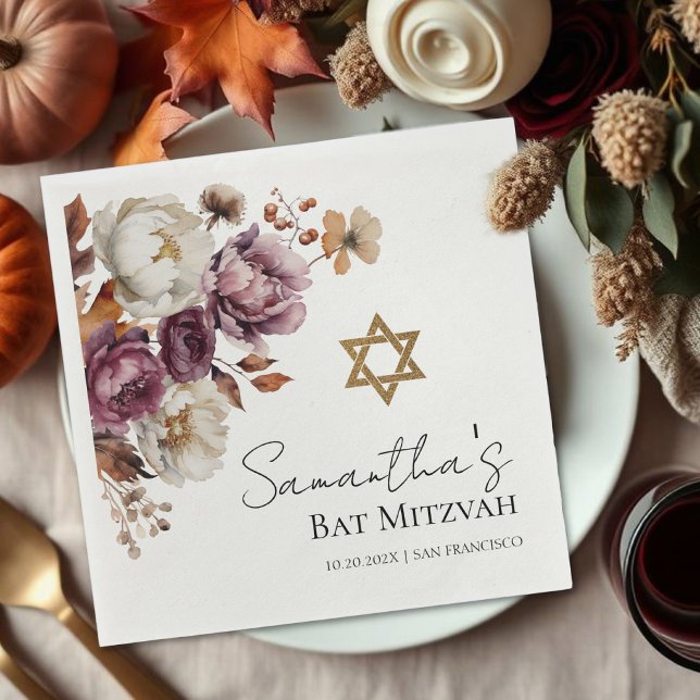 Servilleta De Papel Burgundy Otoño Caída Floral Bat Mitzvah (Subido por el creador)