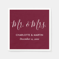 Burgundy personalizado Sr. y Sra. Boda Napkins