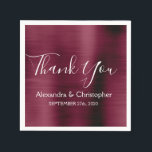 Servilleta De Papel Burgundy Purple Boda Gracias<br><div class="desc">Morado Borgoña - Marsala Cepilló Acero Inoxidable Metálico Elegante Boda Gracias A Las servilletas. Estas servilletas se pueden personalizar para incluir su nombre y fecha de boda. Estas servilletas personalizadas coinciden con la colección de bodas. Si necesita productos adicionales,  no dude en ponerse en contacto con el diseñador.</div>