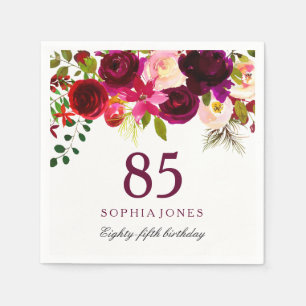 Servilleta De Papel Burgundy Red Floral Boho 85th Birthday Party
