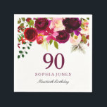 Servilleta De Papel Burgundy Red Floral Boho 90th Birthday Party<br><div class="desc">Burgundy Red Floral Boho 90th Birthday Party Ver nuestra tienda para la combinación de invitación,  sobres y servilletas También a juego tazas de café</div>