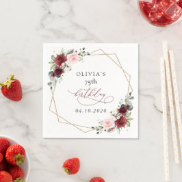 Servilleta De Papel Burgundy Red Flowers, Pink Flowers, Birthday