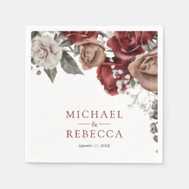 Servilleta De Papel Burgundy Red Roses Floral Wedding