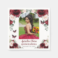 Burgundy Rubor Floral Butterfly Quinceañera Foto