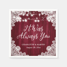 Servilleta De Papel Burgundy Rustic Wood Floral Lace Wedding