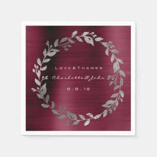 Servilleta De Papel Burgundy Shimmering Urban Silver Wreath Name