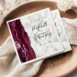 Servilleta De Papel Burgundy Silver Agate Marble Wedding Napkins