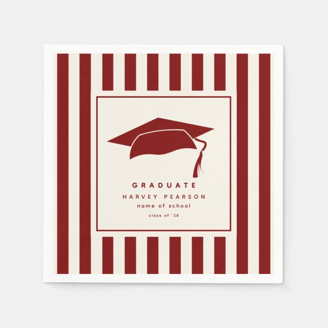 Servilleta De Papel Burgundy Sporty Stripes Custom Graduation Party (Anverso)