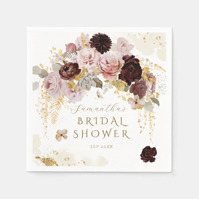 Servilleta De Papel Burgundy Wildflower Garden Floral Floral Bridal Sh (Anverso)