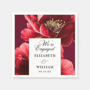 Servilleta De Papel Burgundy Y Gold Floral Elegagement Party