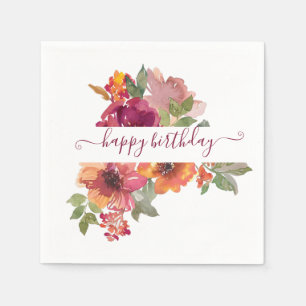 Servilleta De Papel Burgundy y naranja acuarela floral personalizada