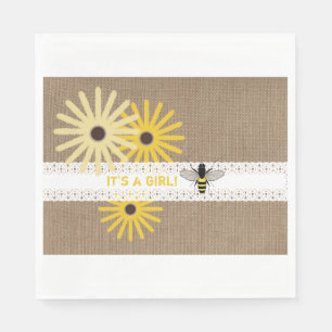 Servilleta De Papel Burlap + Lace Bee Chica Baby Shower Napkins