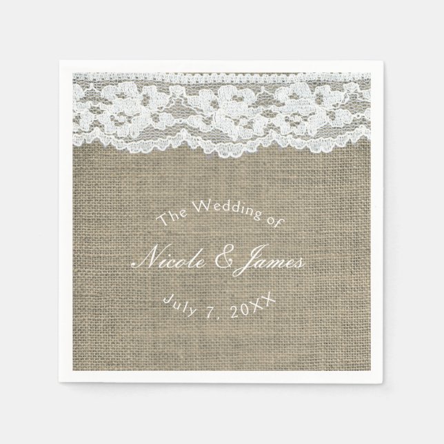 Servilleta De Papel Burlap & Lace simple Rústico Elegante Personalizad (Anverso)