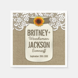 Servilleta De Papel Burlap Lace Sunflower Mason Jar Boda Napkins