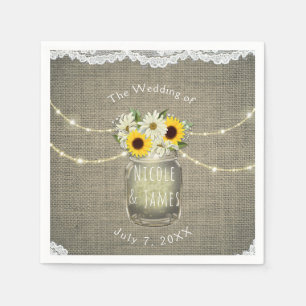 Servilleta De Papel Burlap Lace Sunflowers & Daisies Mason Jar Rustic