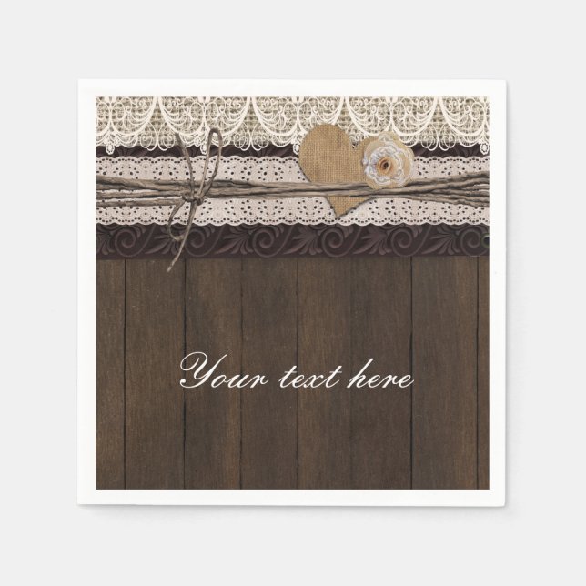Servilleta De Papel Burlap Lace Wood Romántico Country Napkins Wedding (Anverso)