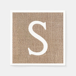 Servilleta De Papel Burlap Look Monograma Rústico Country Custom Weddi