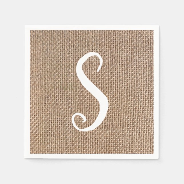 Servilleta De Papel Burlap Look Monograma Script Boda (Anverso)