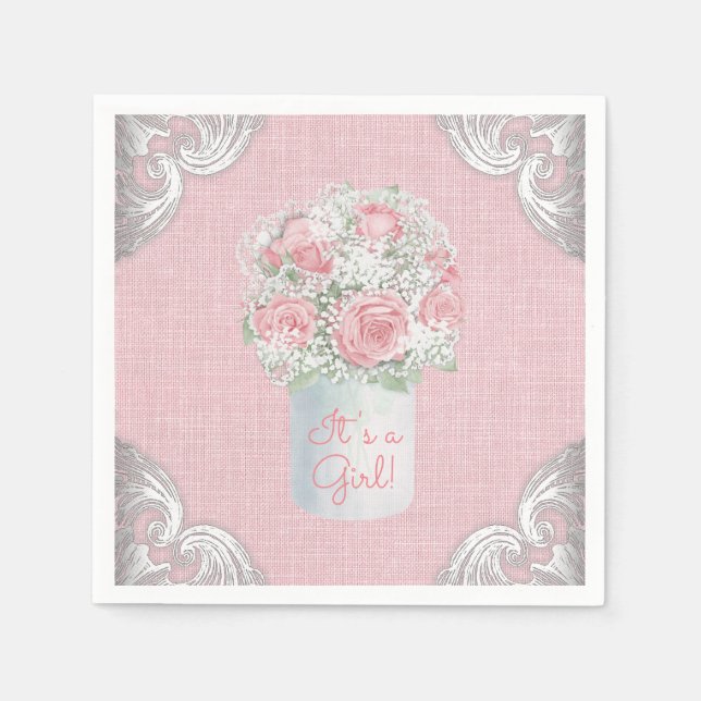 Servilleta De Papel Burlap Mason Jar Baby Shower Paper Napkins (Anverso)