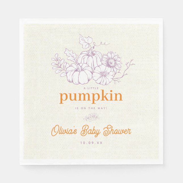 Servilleta De Papel Burlap Naranja morado Pequeño Calabaza Baby Shower (Anverso)