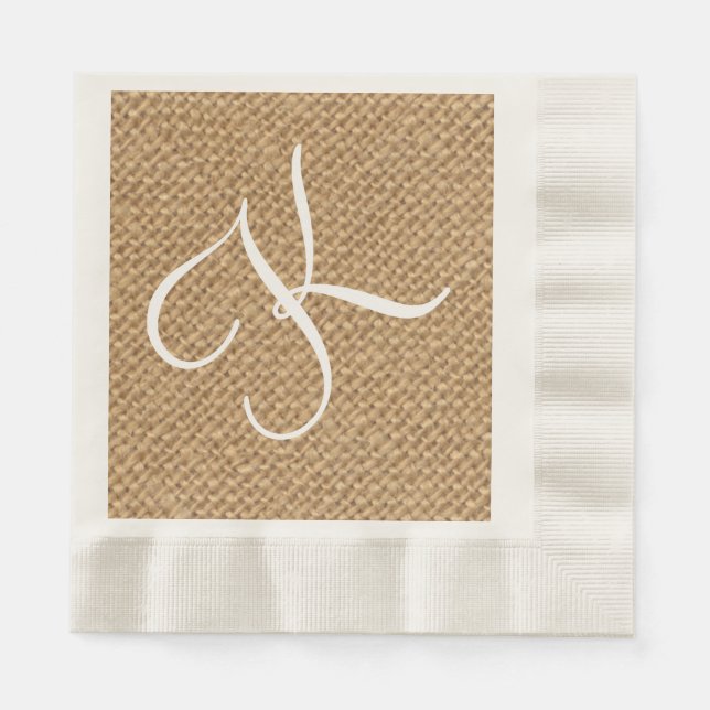 Servilleta De Papel Burlap Rustic Inicial | Napkins de papel boda (Anverso)
