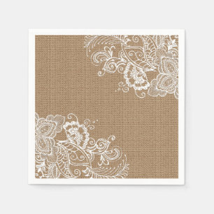 Servilleta De Papel Burlap y Lace Shabby Chic Paper Napkin
