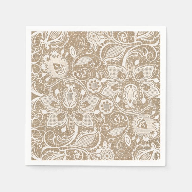 Servilleta De Papel Burlap y Lace Shabby Chic Paper Napkin (Anverso)