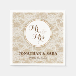 Servilleta De Papel Burlap y Lace, Sr. y Sra. Boda Personalizada