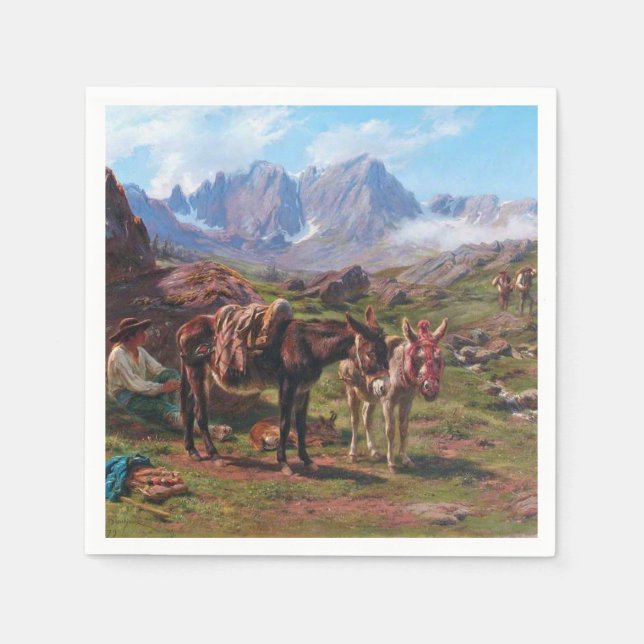 Servilleta De Papel Burros en los Pirineos (Rosa Bonheur) (Anverso)