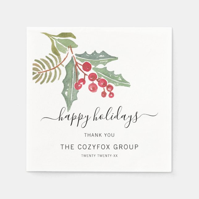 Servilleta De Papel Business Modern Script Holly Berry (Anverso)