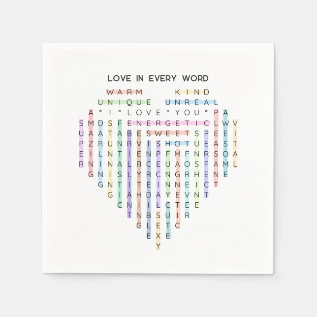 Servilleta De Papel Búsqueda de palabras de amor - Rompecabezas del co (Anverso)